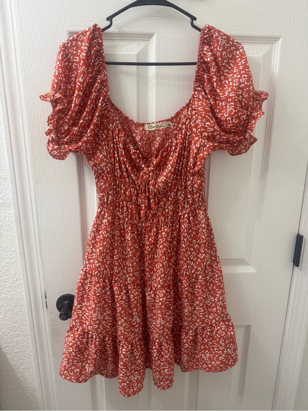 Orange Printed Short Puff Sleeve Summer Dress